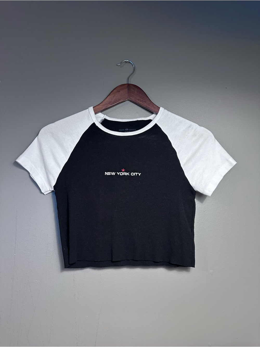 Brandy Melville Raglan Short Sleeve NYC Graphic Cropped Tee Size Small